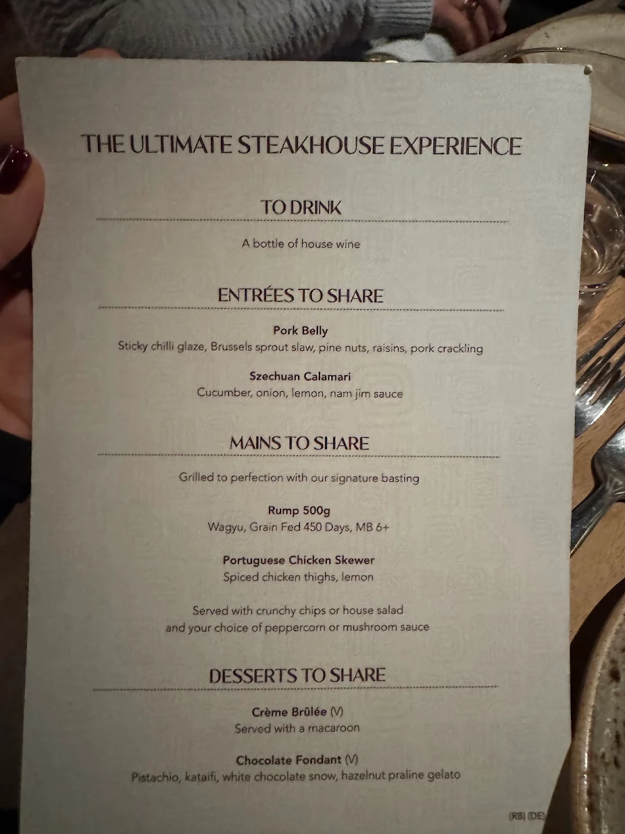 Menu, The Meat & Wine Co Adelaide CBD