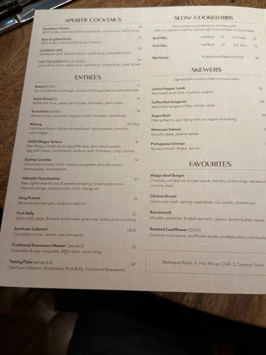 Menu, The Meat & Wine Co Adelaide CBD