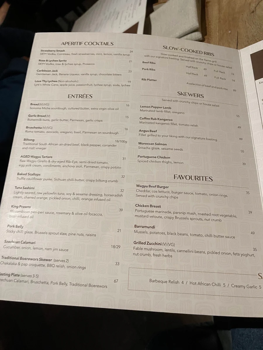 Menu, The Meat & Wine Co Adelaide CBD
