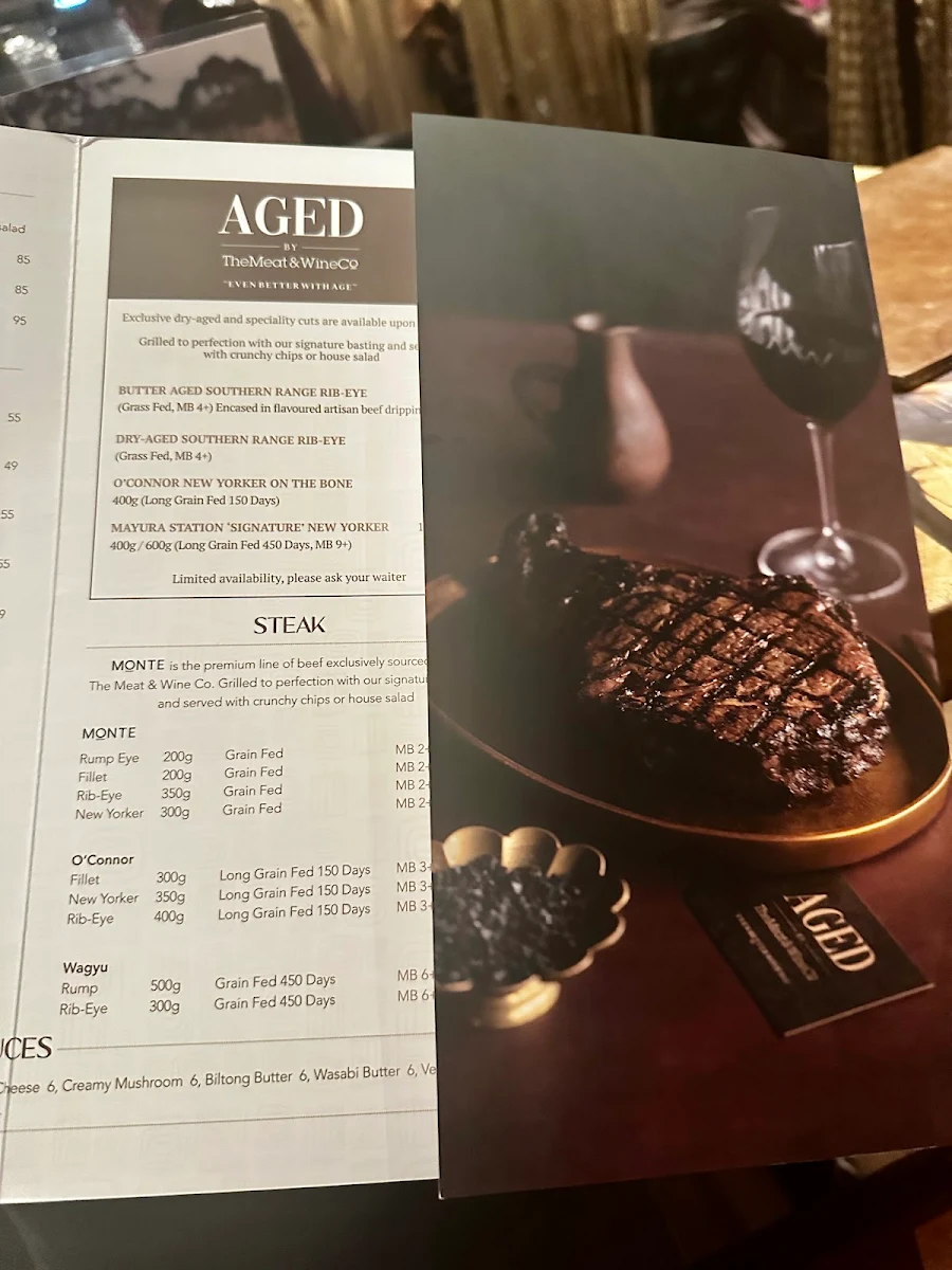 Menu, The Meat & Wine Co Adelaide CBD