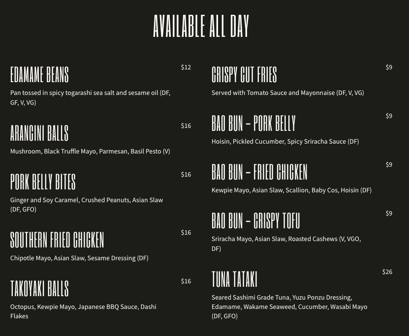Menu, The Savoy Bar and Music