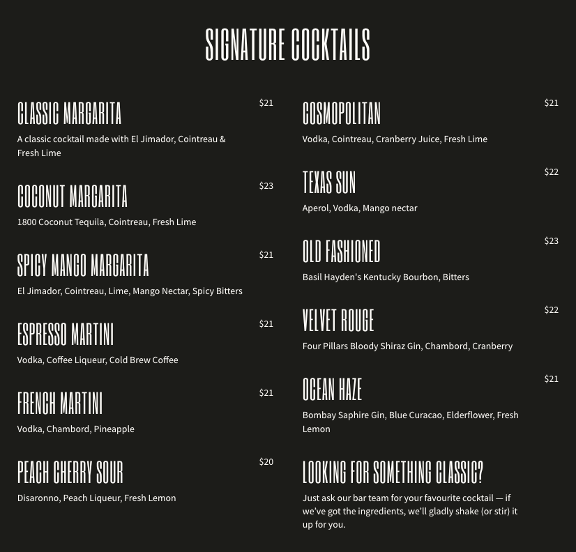 Menu, The Savoy Bar and Music