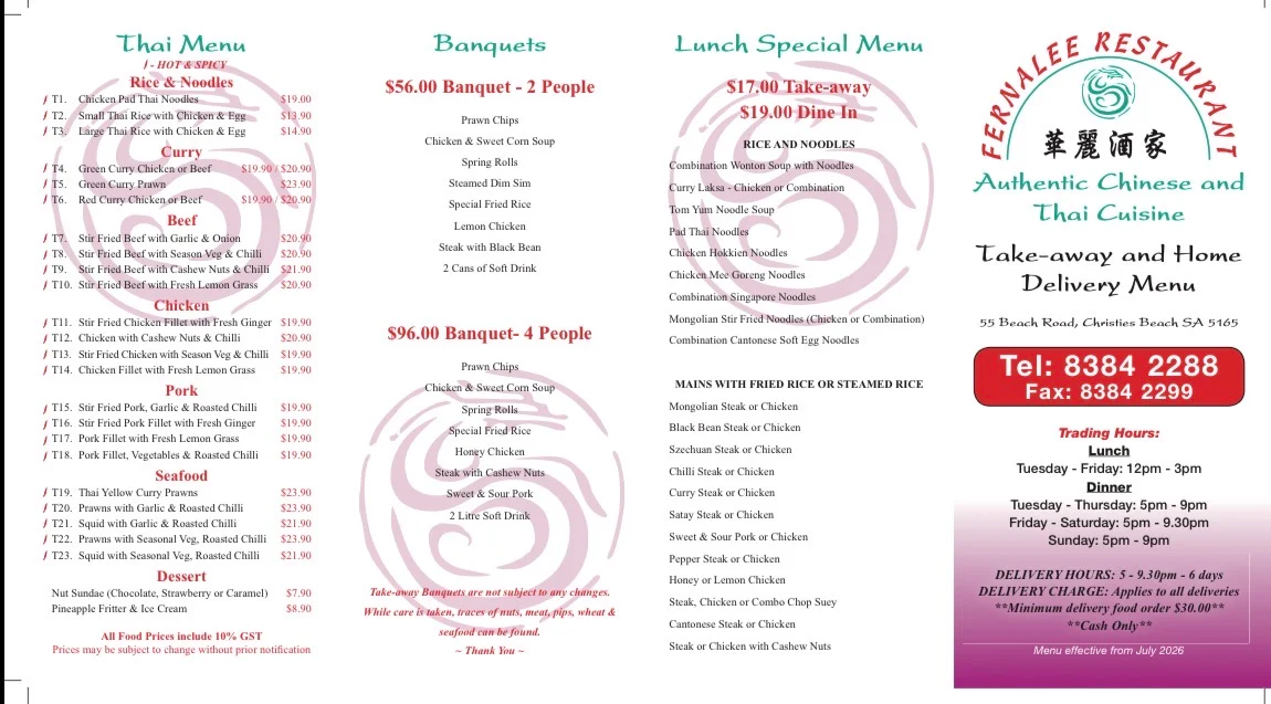 Menu, Fernalee