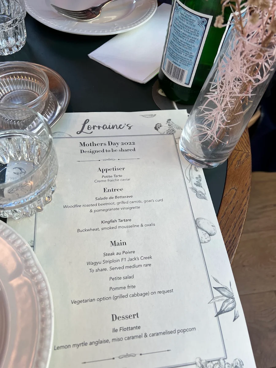 Menu, Lorraine's Bistro