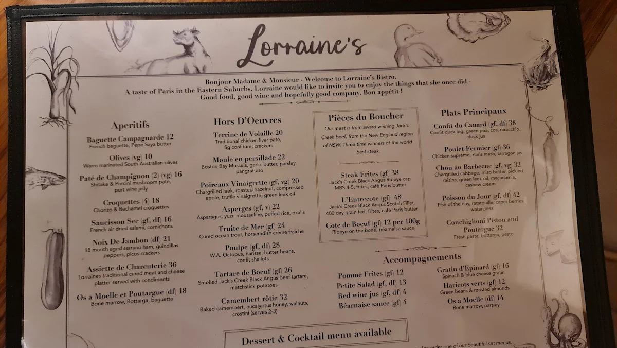 Menu, Lorraine's Bistro