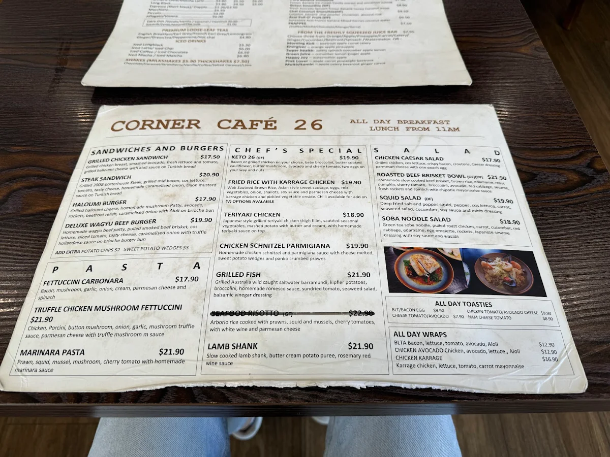 Menu, Corner Cafe 26