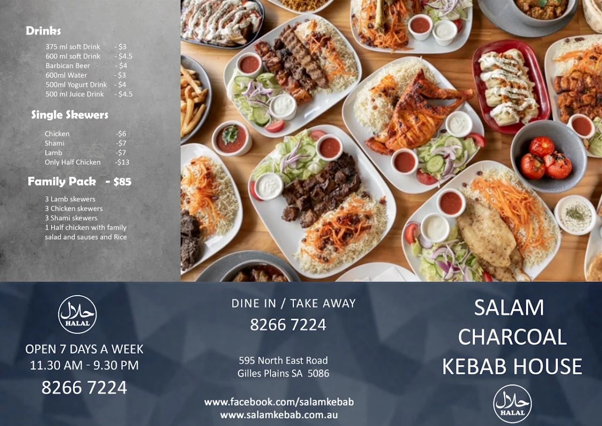 Menu, Salam Charcoal Kebab House
