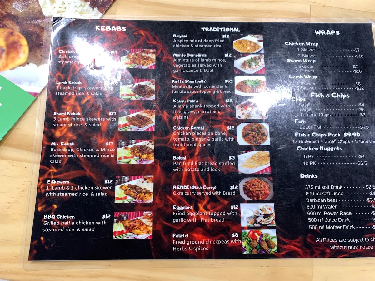 Menu, Salam Charcoal Kebab House