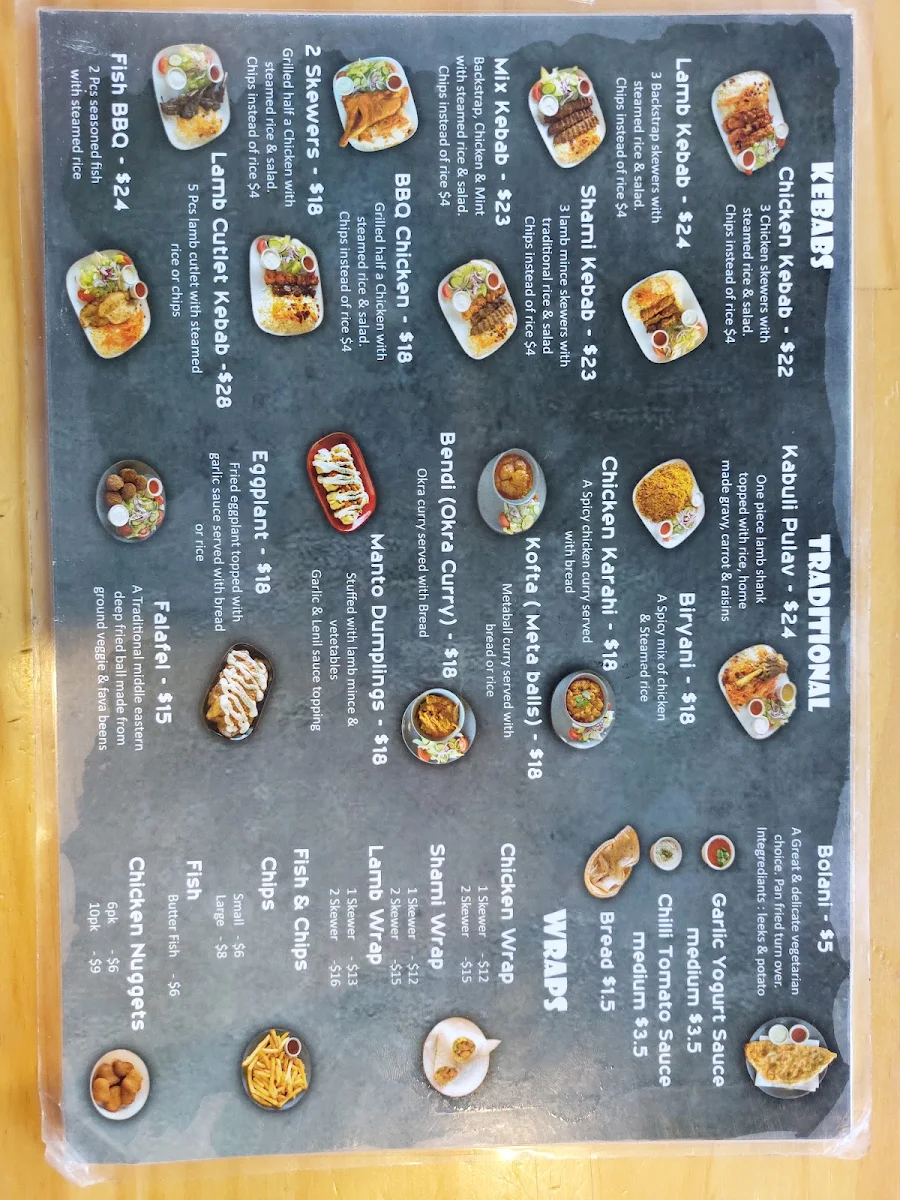Menu, Salam Charcoal Kebab House