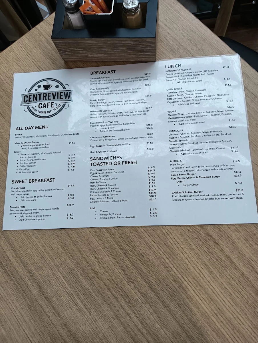 Menu, Centreview Cafe
