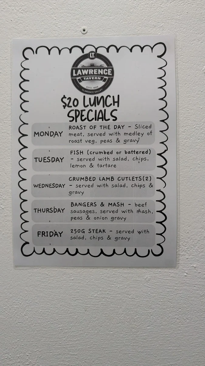 Menu, Lawrence Tavern