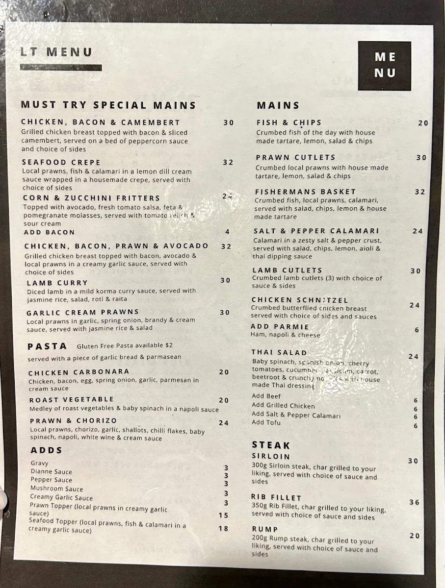 Menu, Lawrence Tavern