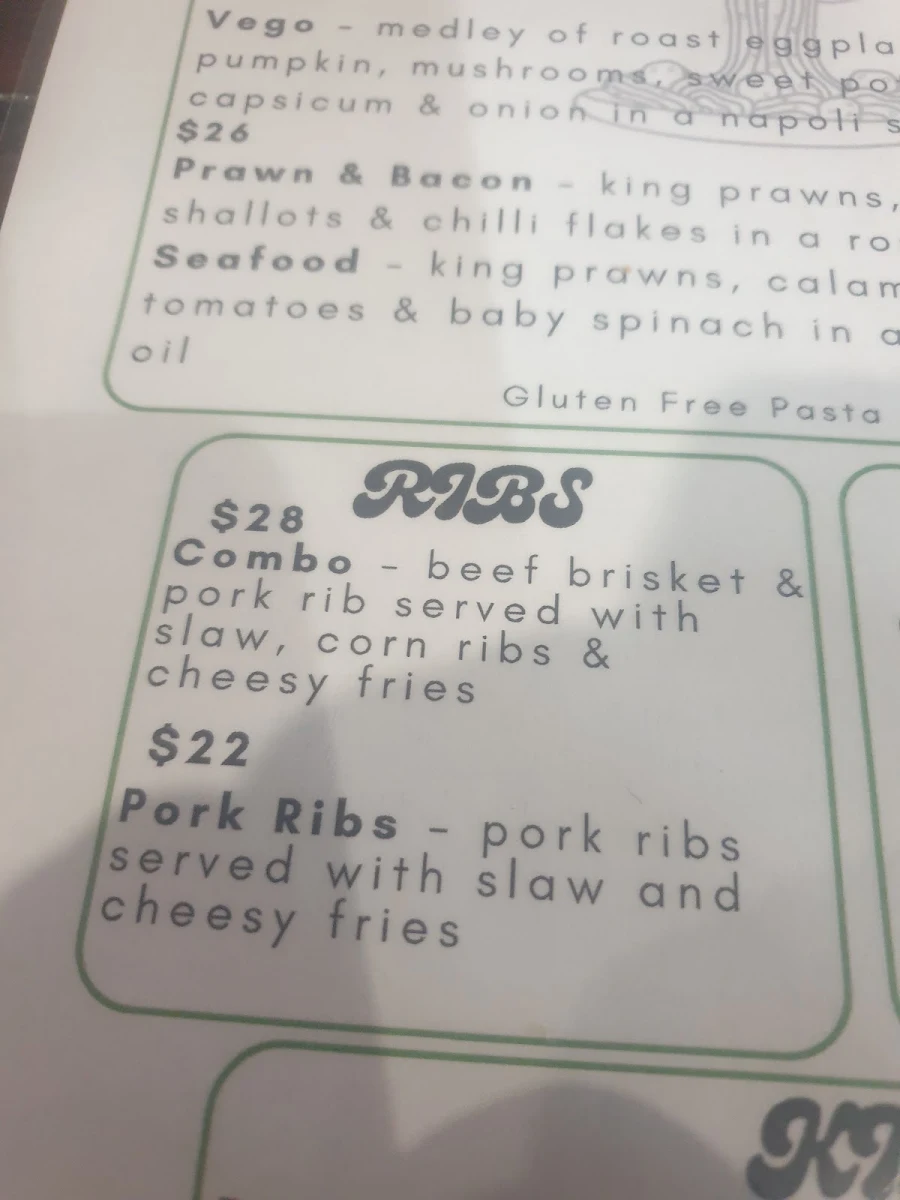 Menu, Lawrence Tavern