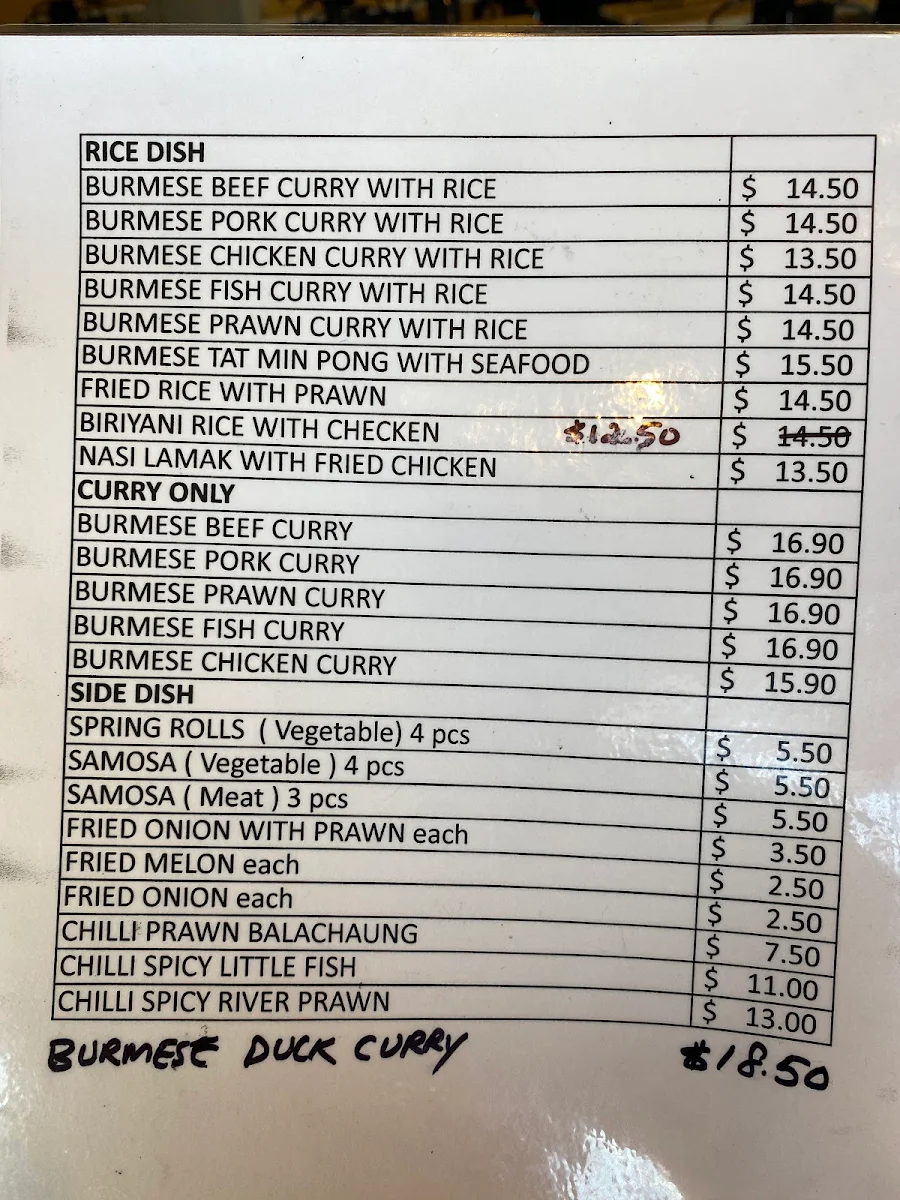 Menu, Mango Cafe