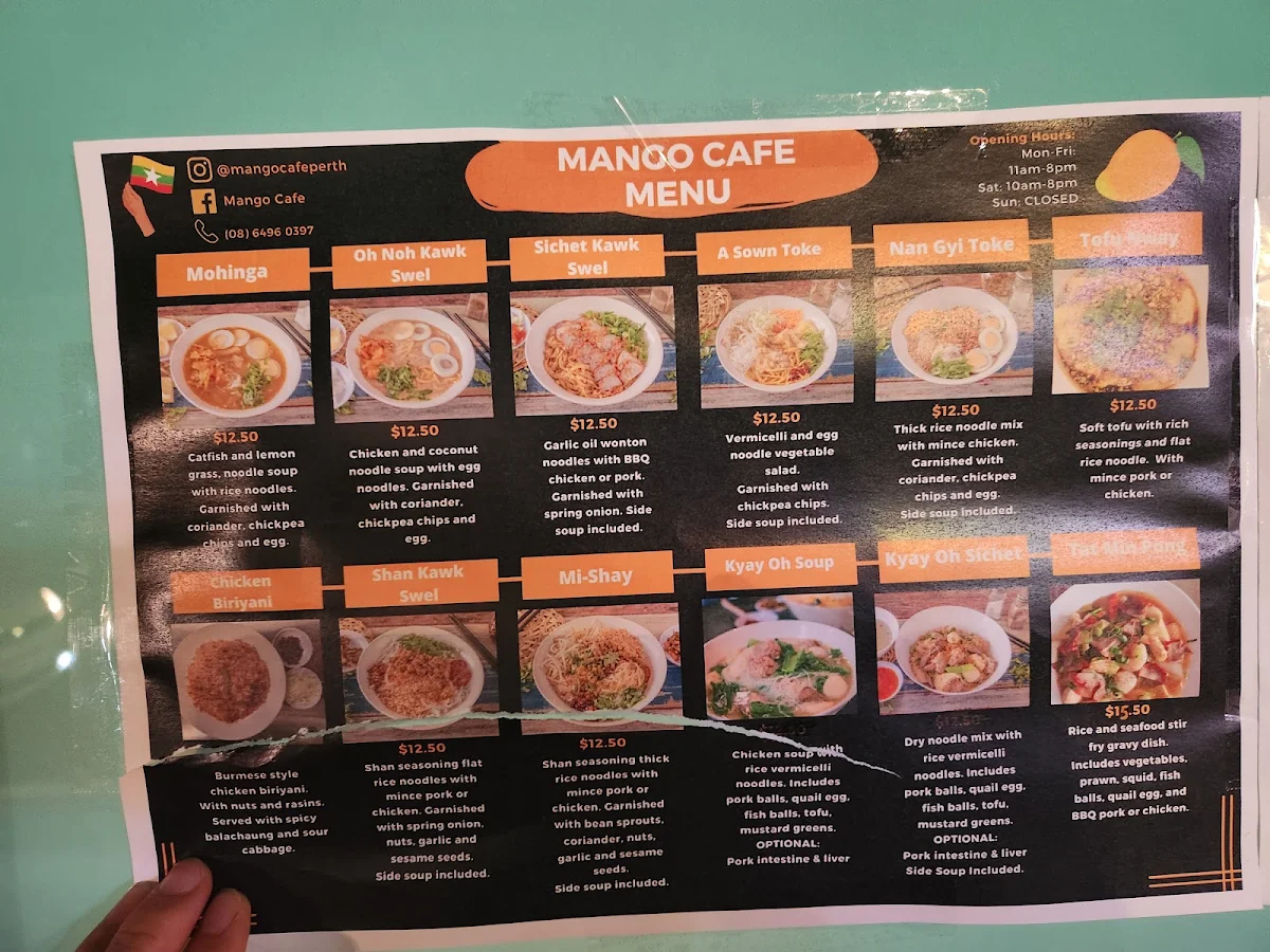 Menu, Mango Cafe