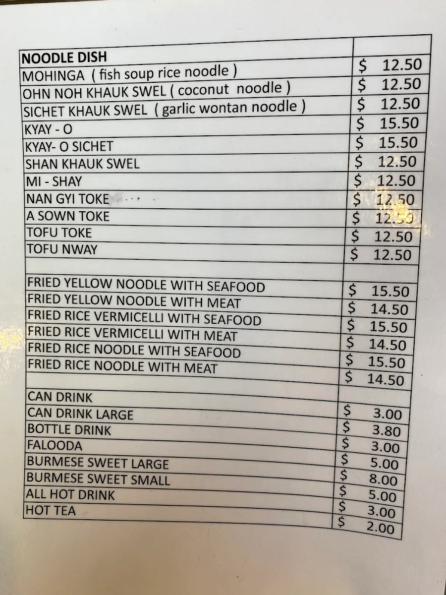 Menu, Mango Cafe