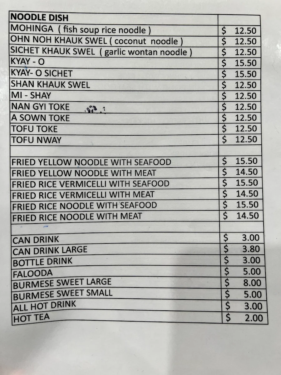 Menu, Mango Cafe