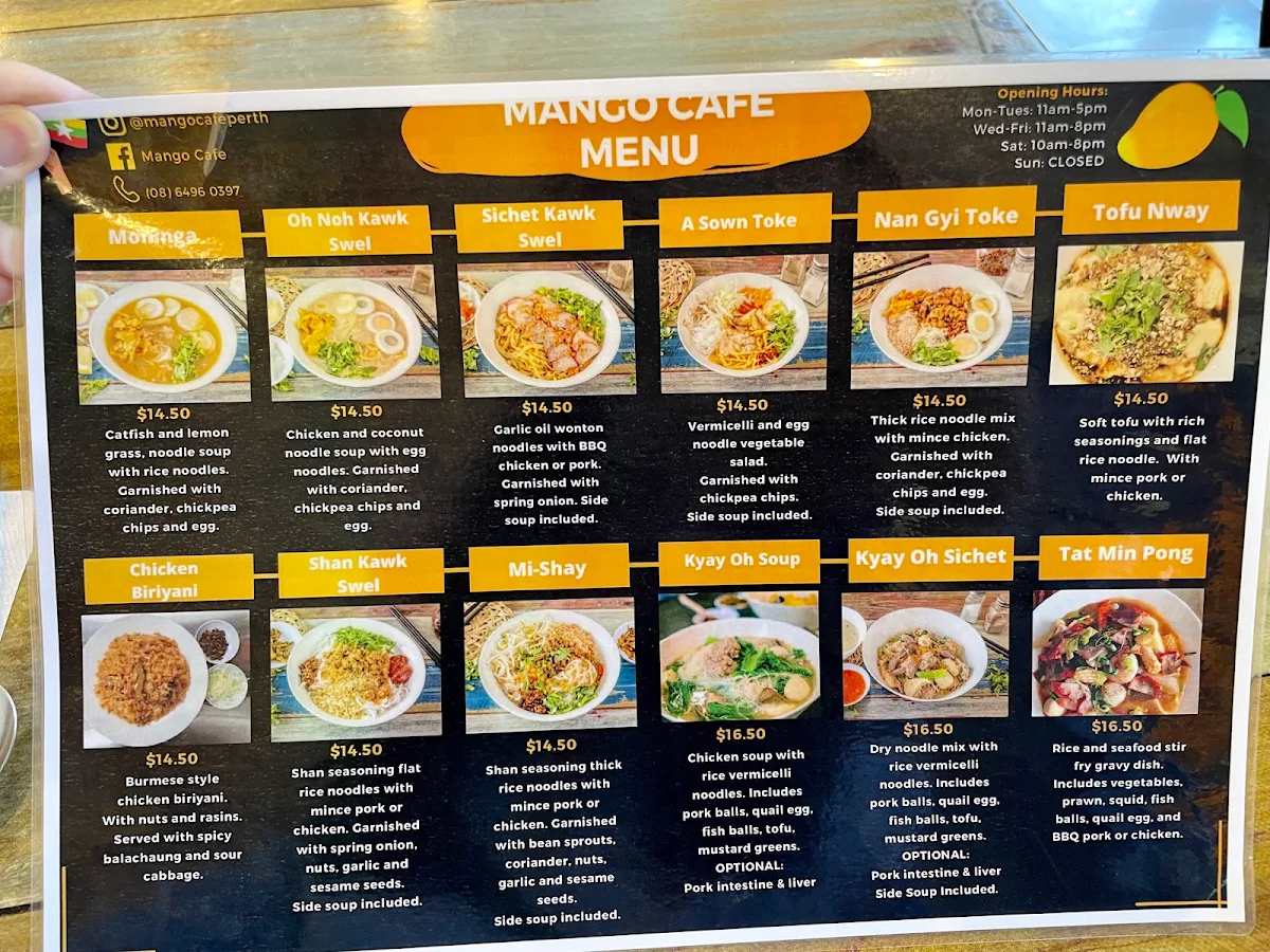 Menu, Mango Cafe