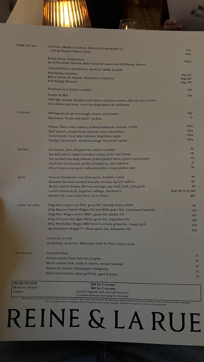 Menu, Reine & La Rue