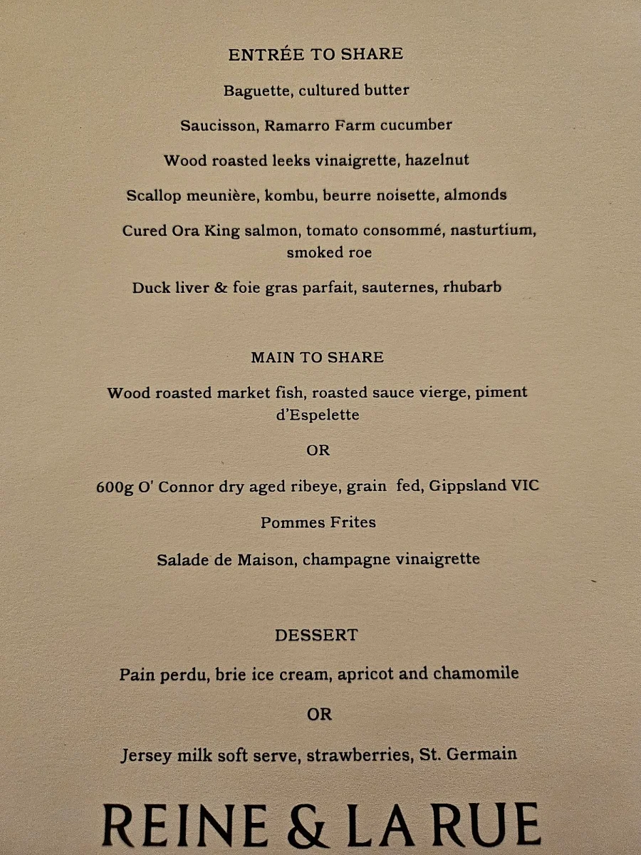 Menu, Reine & La Rue