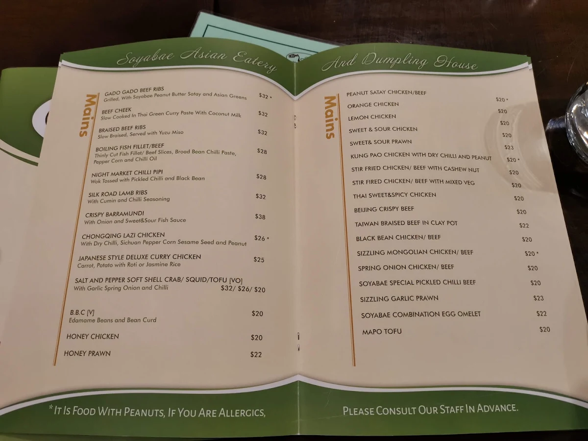 Menu, SOYABAE ASIAN EATERY AND DUMPLING HOUSE