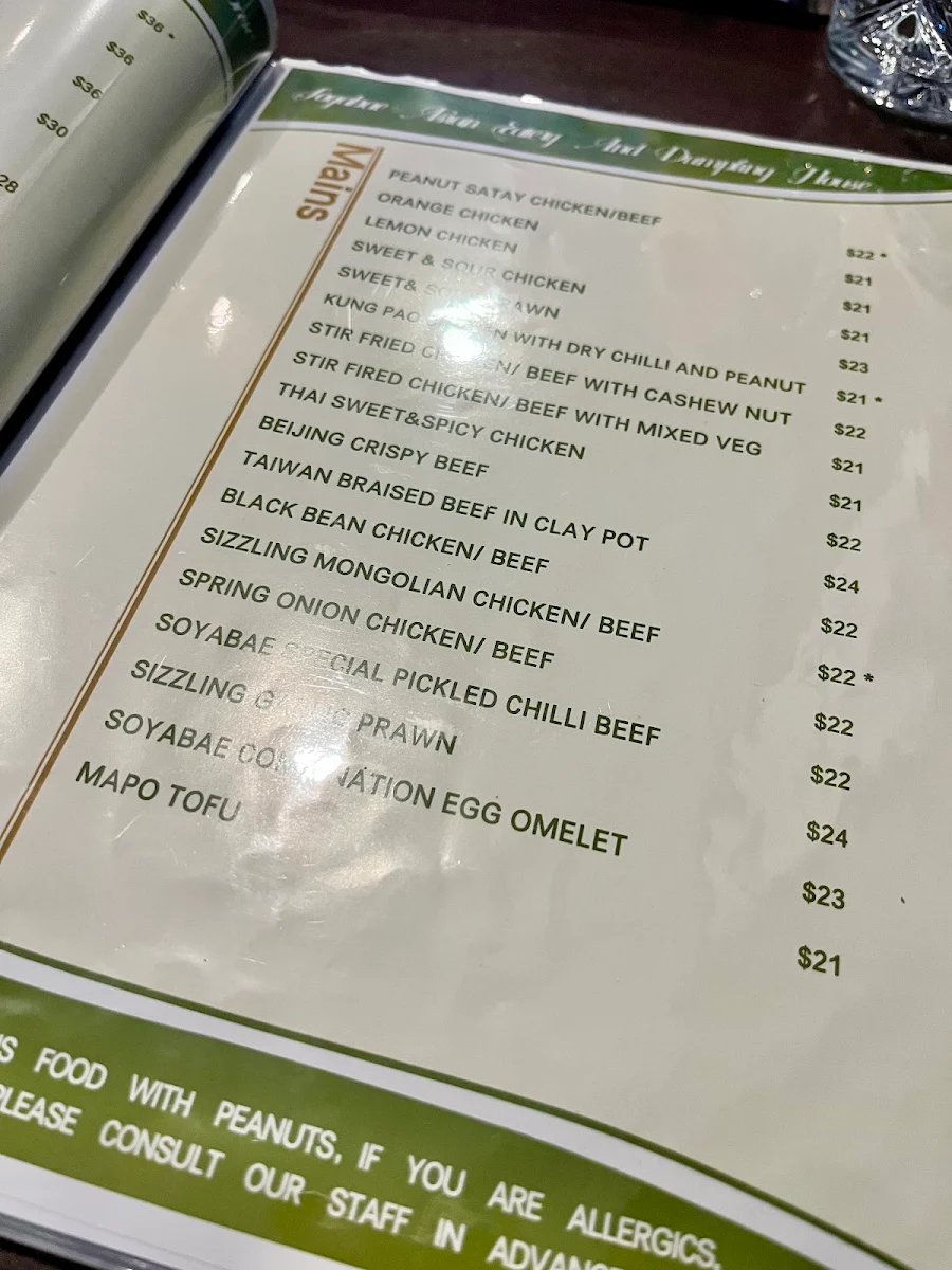 Menu, SOYABAE ASIAN EATERY AND DUMPLING HOUSE