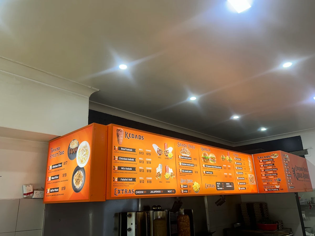 Menu, Croydon park kebab house