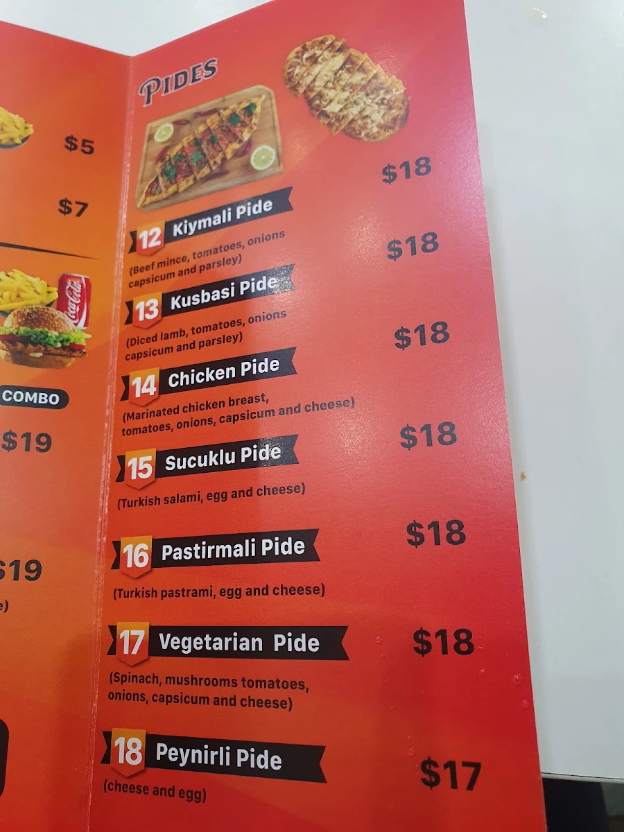 Menu, Croydon park kebab house