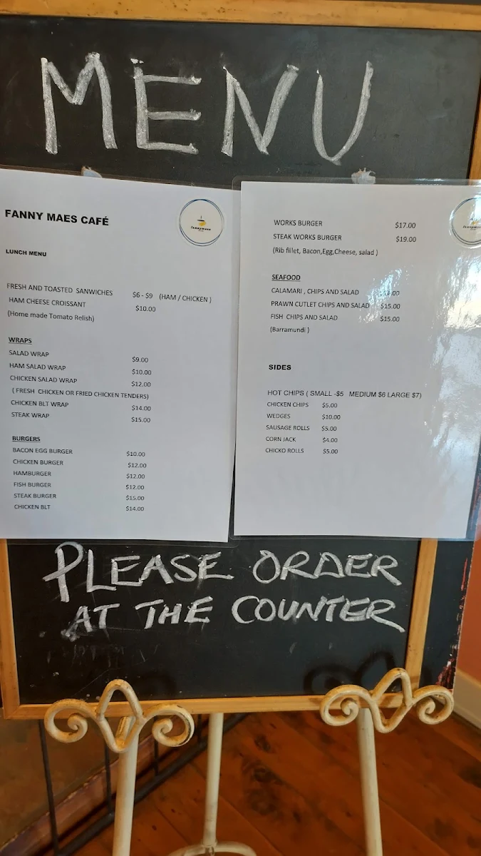 Menu, Fanny Mae's Cafe