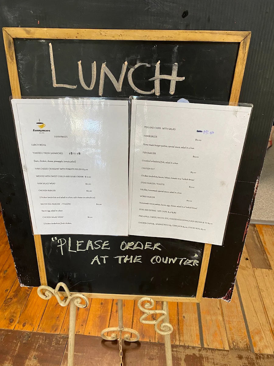 Menu, Fanny Mae's Cafe