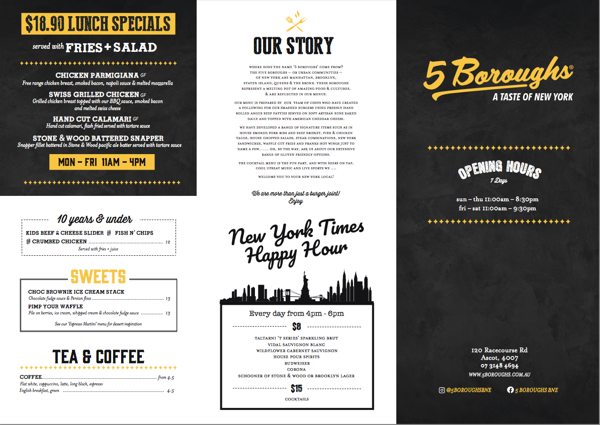 Menu, 5 Boroughs Ascot