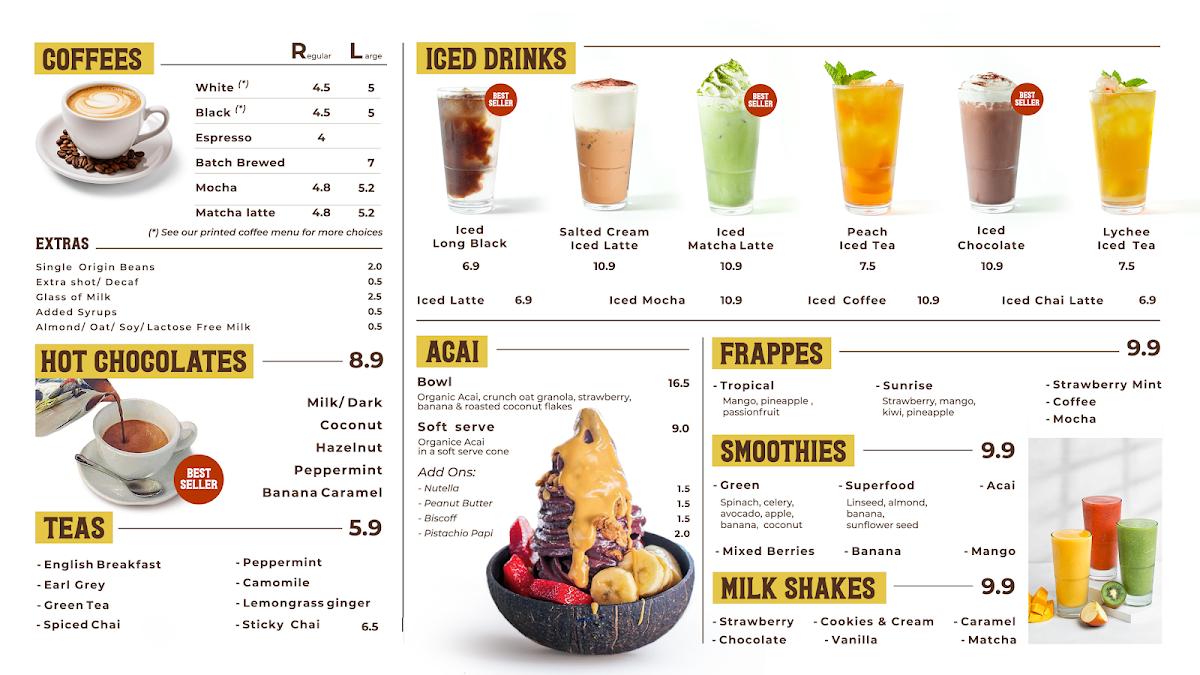Menu, Bellucci Dessert Cafe
