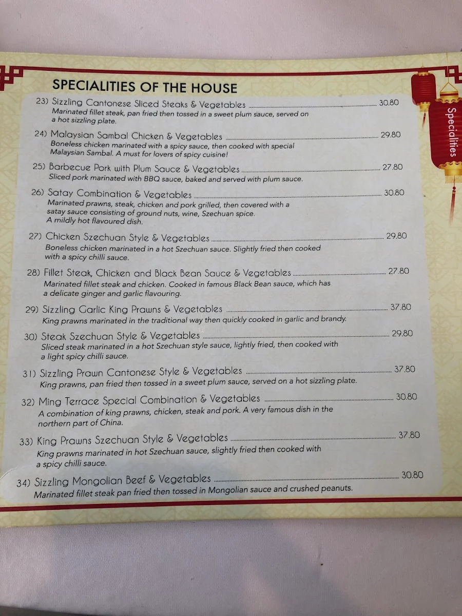 Menu, Ming Terrace Chinese Restaurant