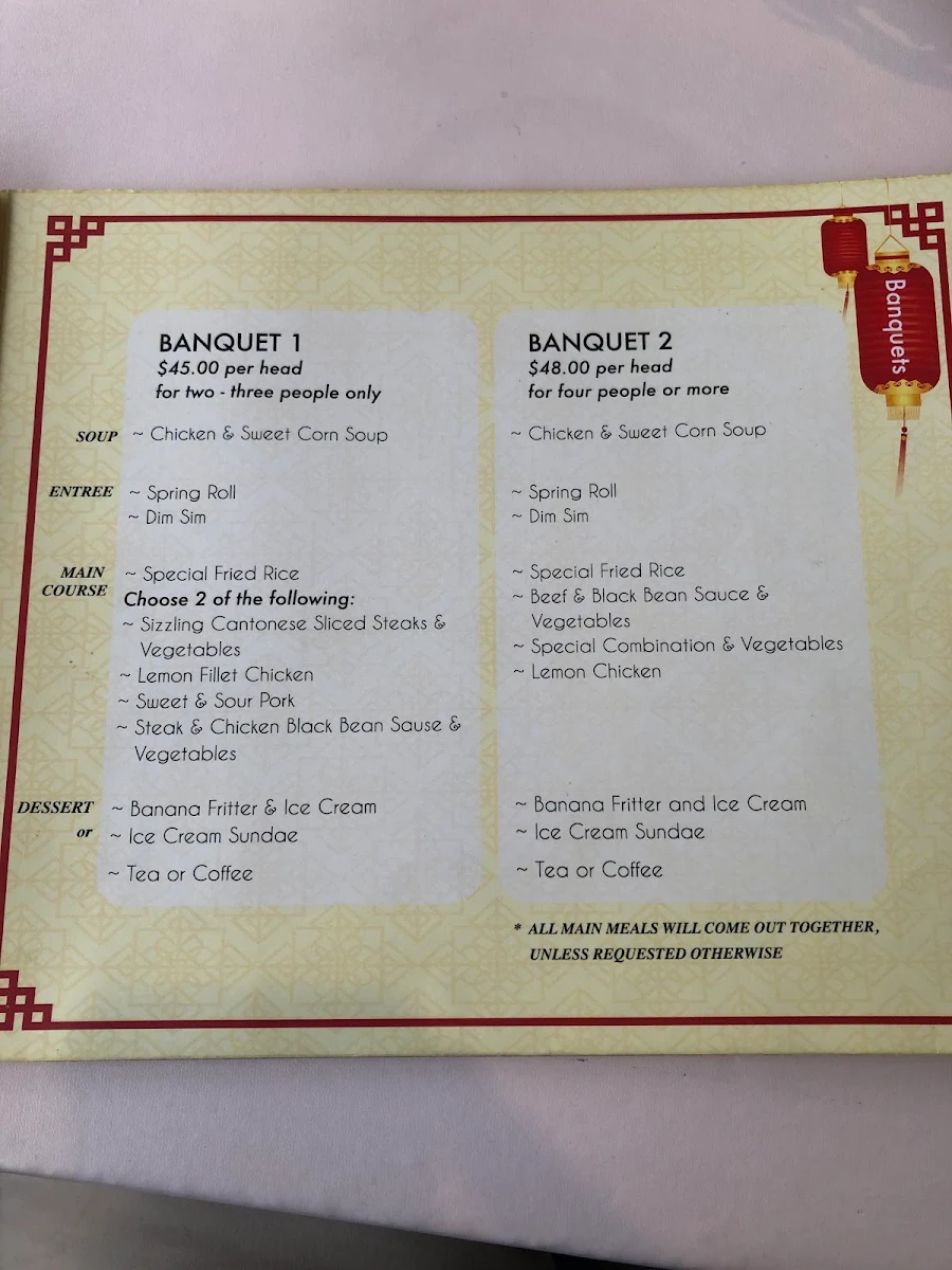 Menu, Ming Terrace Chinese Restaurant