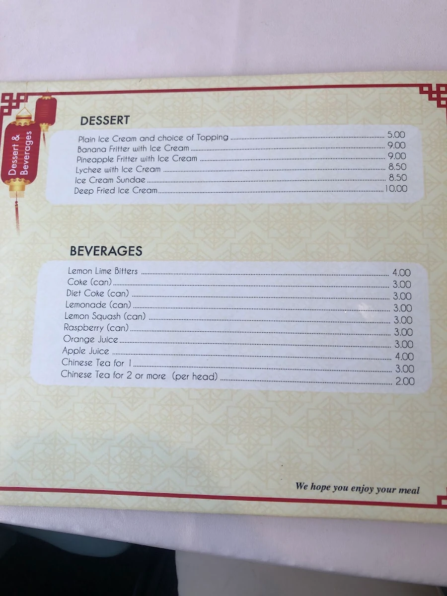 Menu, Ming Terrace Chinese Restaurant