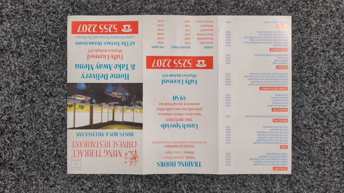 Menu, Ming Terrace Chinese Restaurant