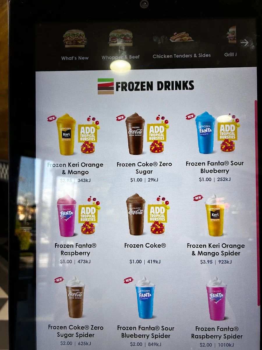 Menu, Hungry Jack's Burgers Taringa