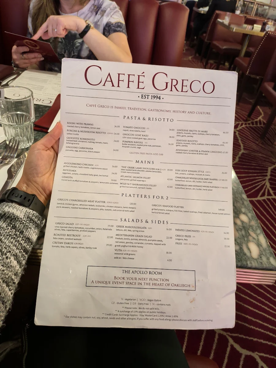 Menu, Caffé Greco Oakleigh