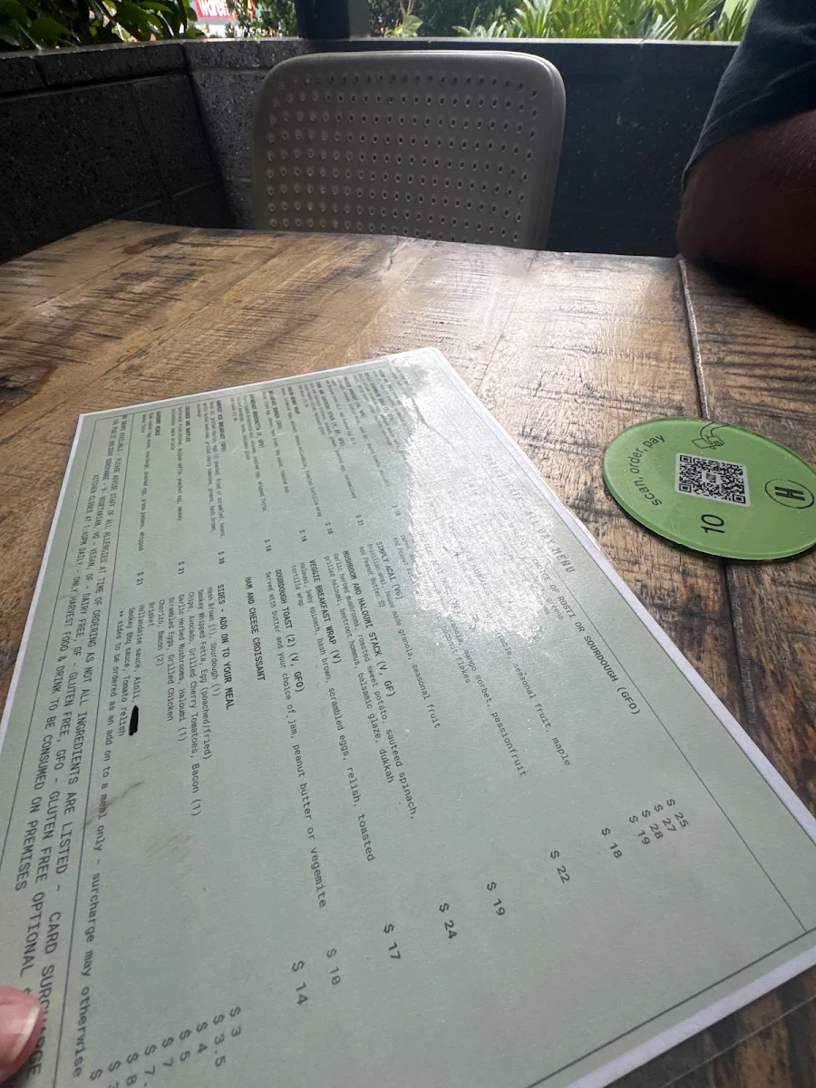 Menu, Harvest Cafe