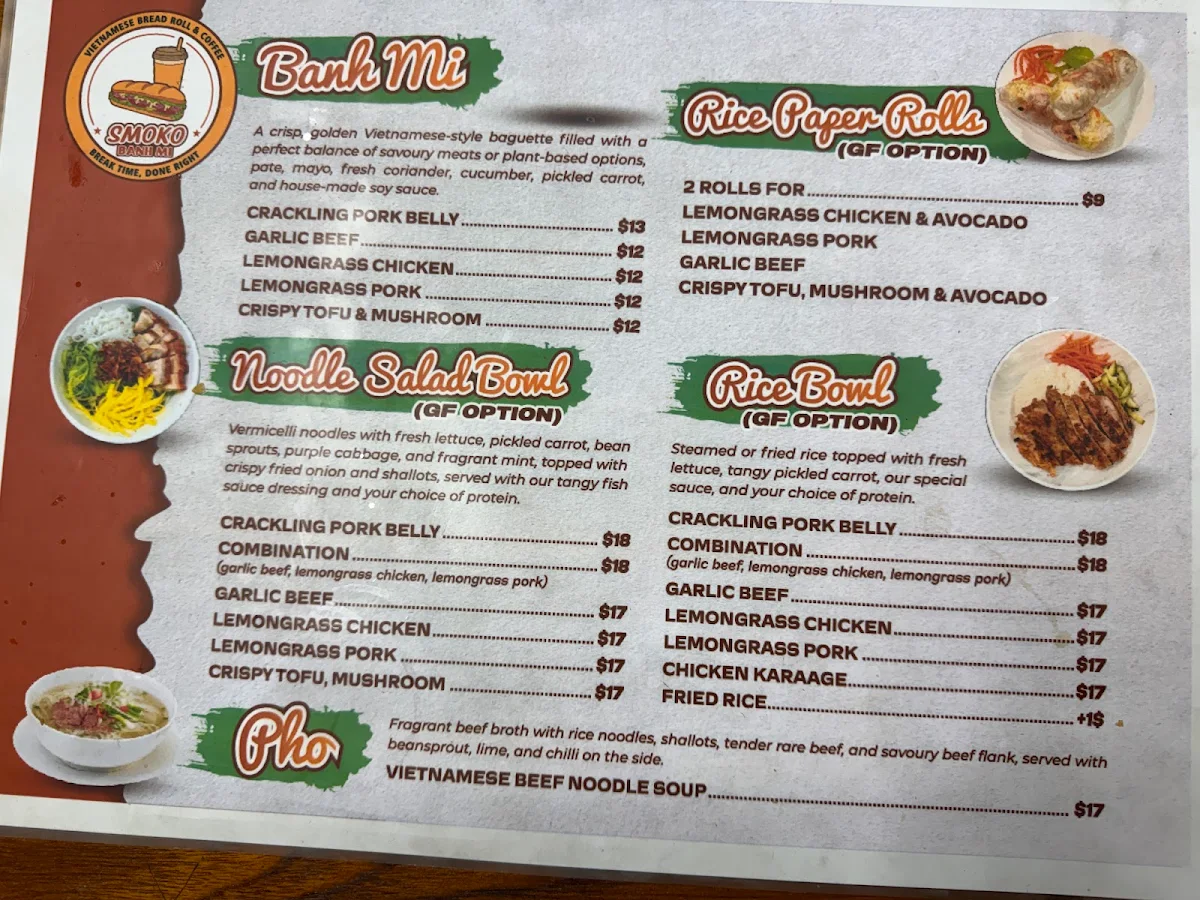 Menu, Smoko Banh Mi
