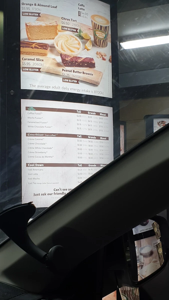 Menu, Zarraffa's Coffee Browns Plains
