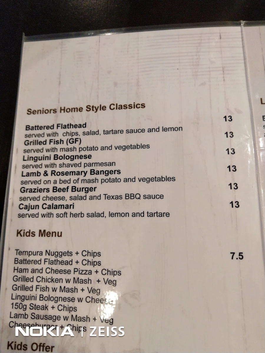 Menu, Parkwood Tavern