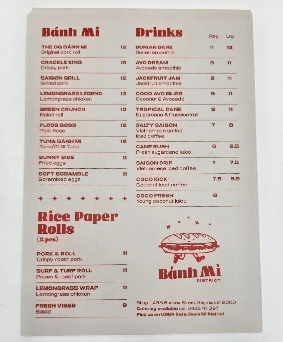 Menu, Banh Mi District