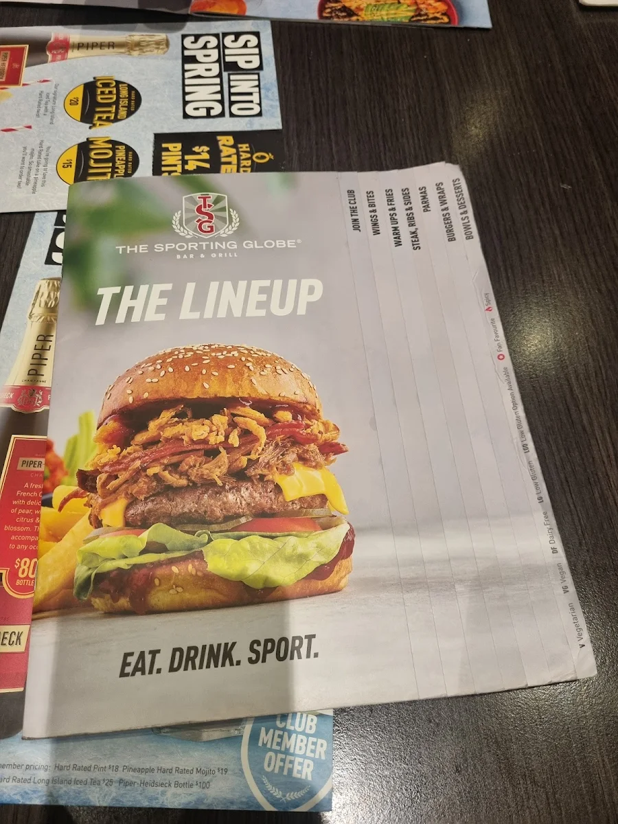 Menu, The Sporting Globe Bar & Grill Watergardens