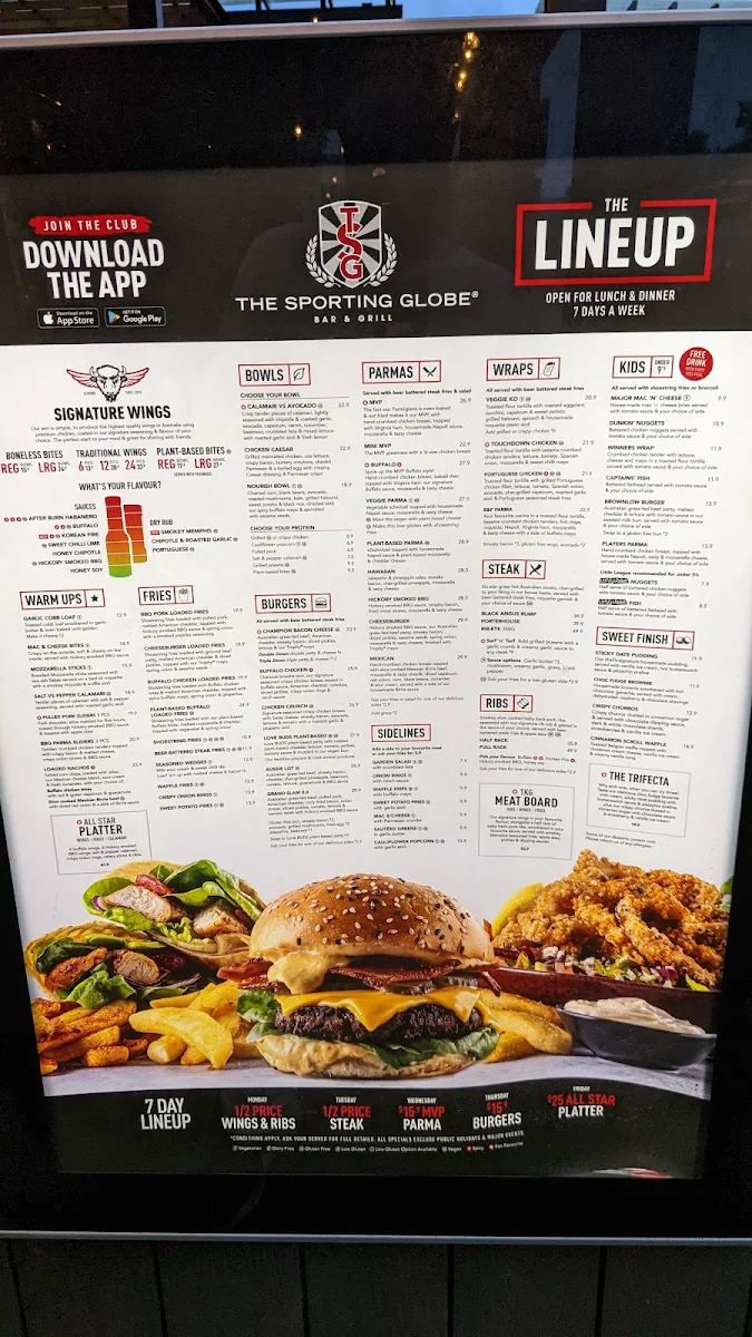 Menu, The Sporting Globe Bar & Grill Watergardens