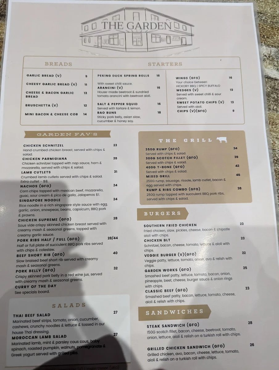 Menu, Garden Hotel