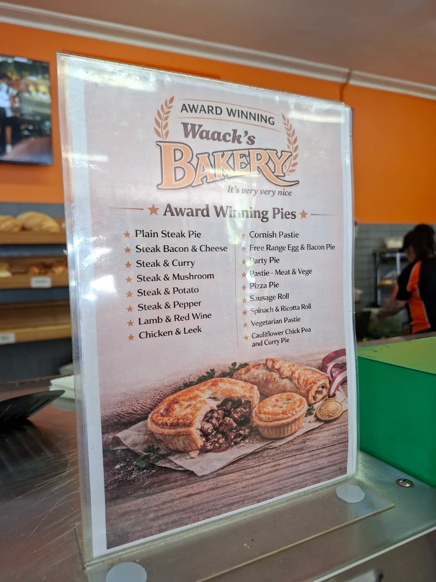 Menu, Waack's Bakery Stawell