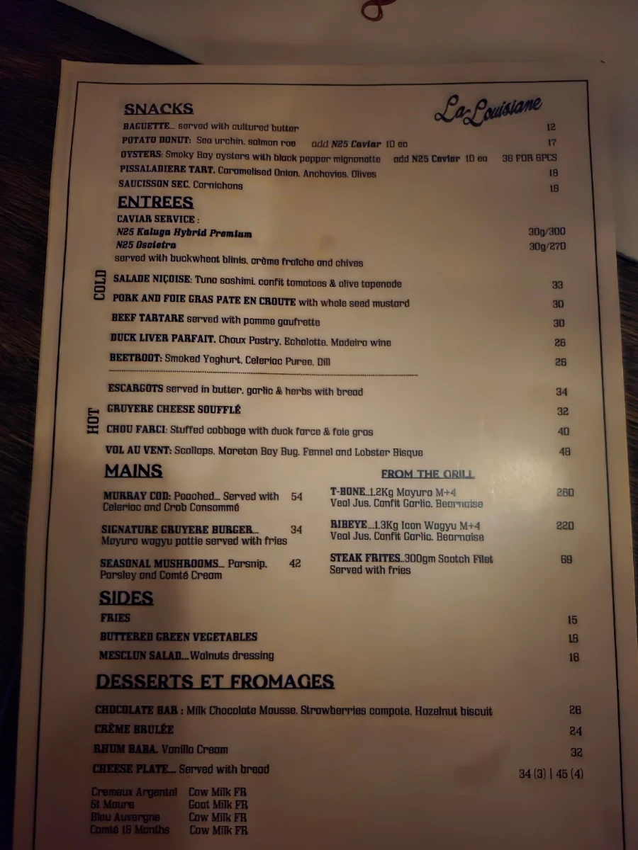 Menu, La Louisiane