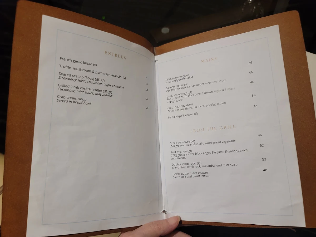 Menu, Quartier Sydney
