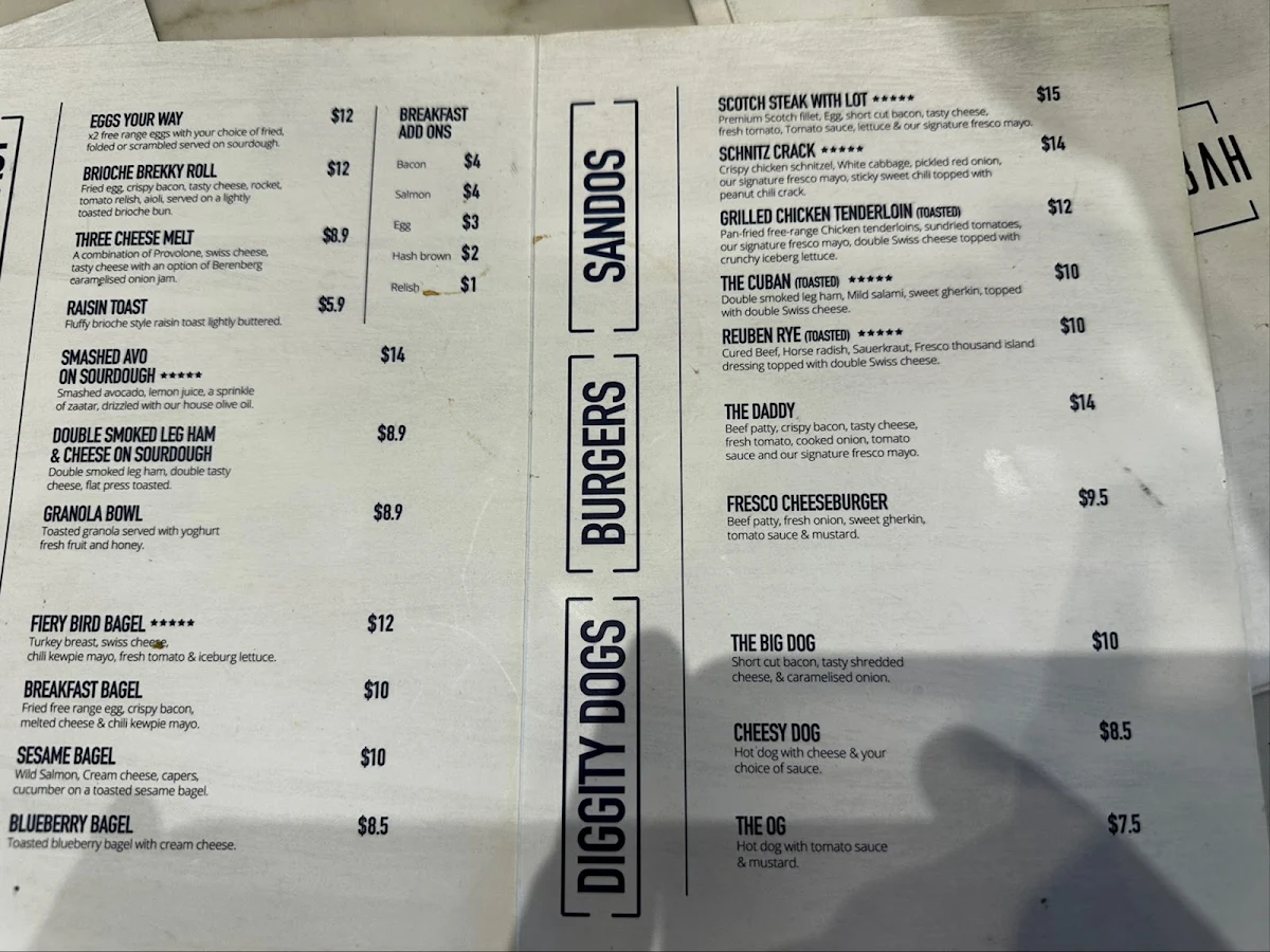 Menu, Fresco-Bah